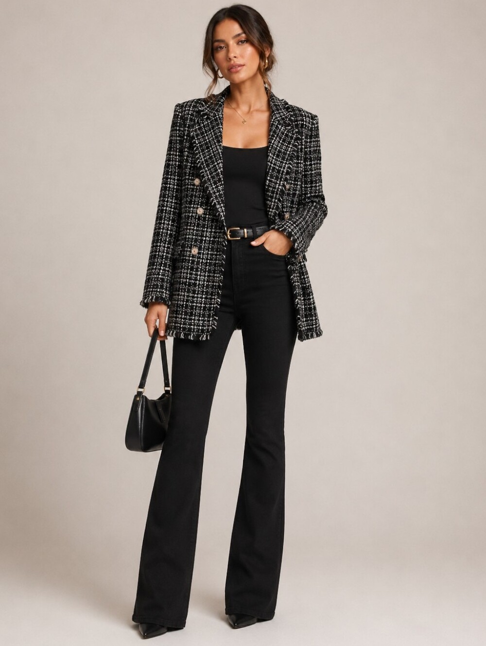 DKNY tweee Black And White Classic Double Breasted Blazer Size 10